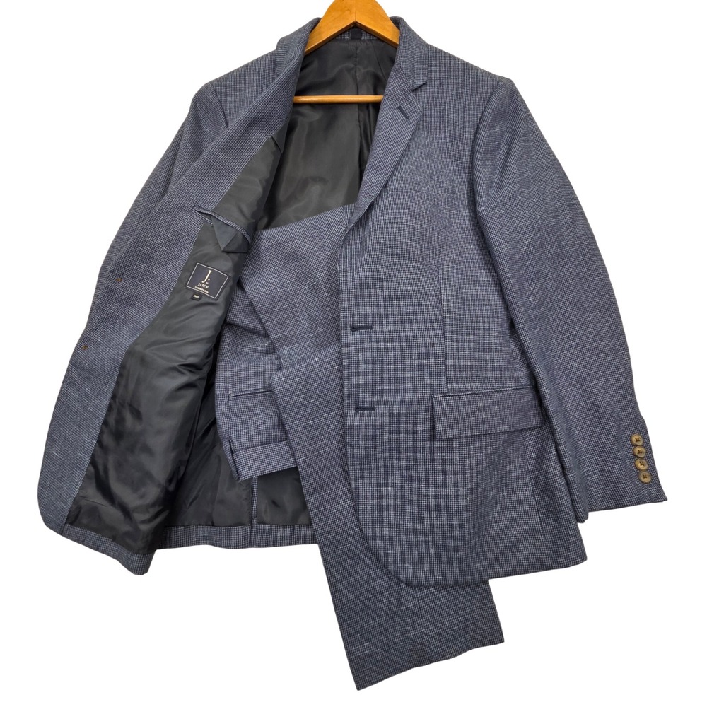 J Crew Mens Slim Thompson Suit 38S 33x32 Blue Check Plaid 100% Linen